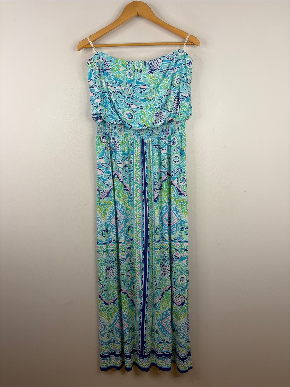 Lilly Pulitzer Strapless Maxi Dress Womens XL Blue Ibiza Open Water Marnie